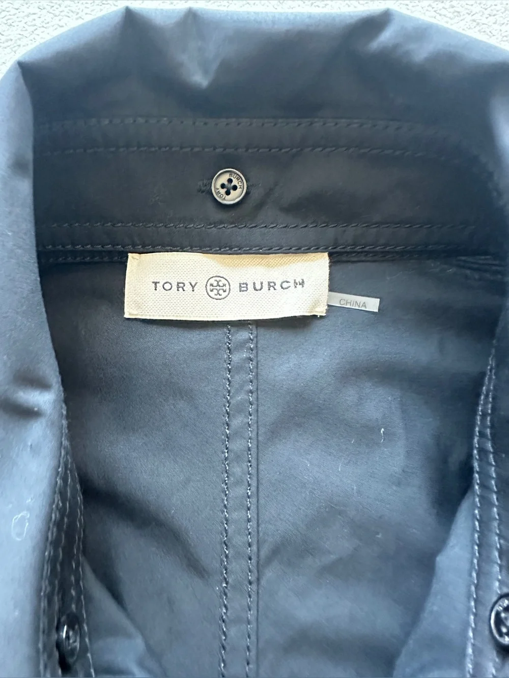 Tory Burch Poplin Shirt Black Cotton size‎ 2 small like NEW removable collar